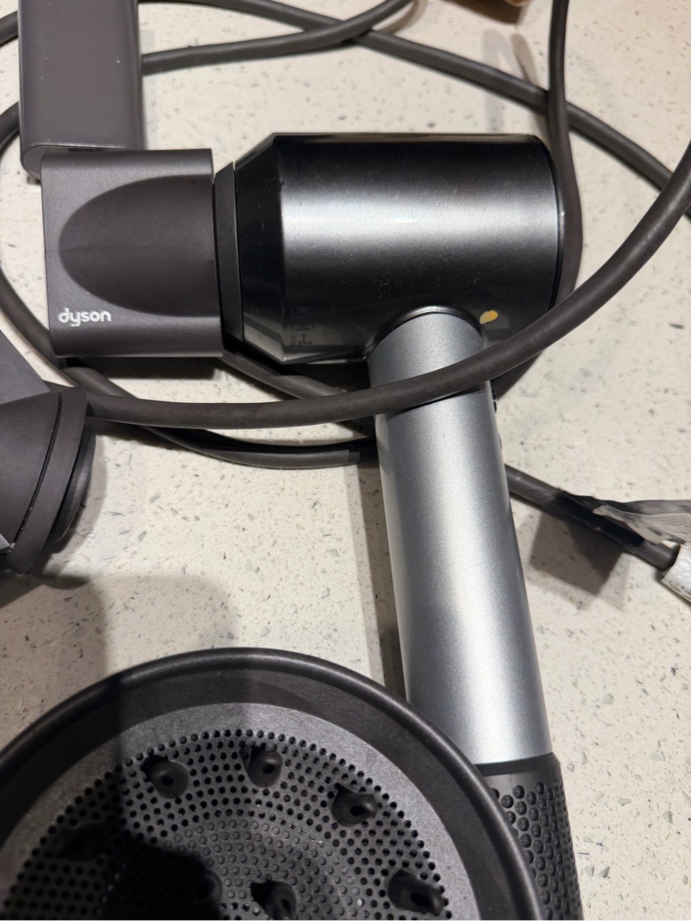 Dyson Metallic Silver & Black Hair Dryer with Diffuser